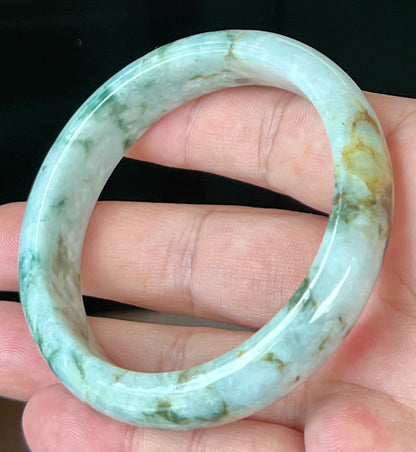 Natural Burmese Jadeite Jade Bangle – Icy Blush Apple Green with Milky White and Honey – 58.5mm – JB553