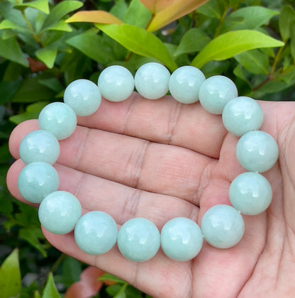 Natural Certified Burmese Jadeite Jade Beaded Bracelet – Icy Bluish Apple Green & Milky White – 14mm – JBB153