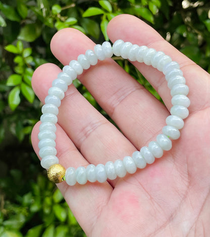 Natural Burmese Jadeite Jade Beaded Bracelet – Icy Apple Green with Gold Accent – 7.5mm – JBB169