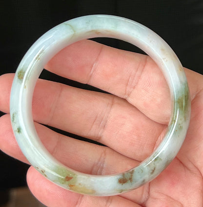 Natural Burmese Jadeite Jade Bangle – Icy Apple Green & Moss Green with Milky White and Red Hues – 57mm – JB556