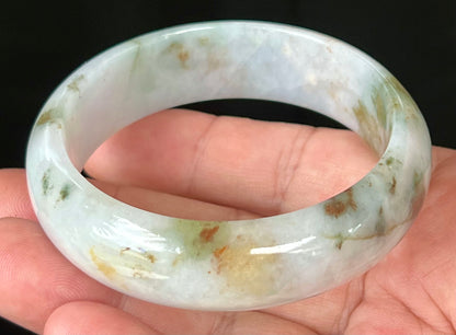 Natural Burmese Jadeite Jade Bangle – Icy Apple Green & Moss Green with Milky White and Red Hues – 57mm – JB556