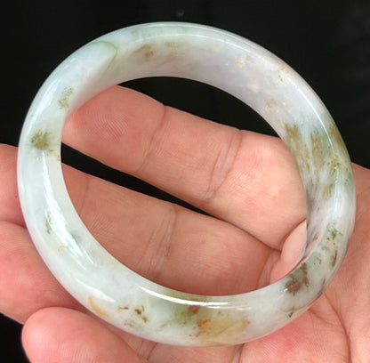 Natural Burmese Jadeite Jade Bangle – Icy Apple Green & Moss Green with Milky White and Red Hues – 57mm – JB556