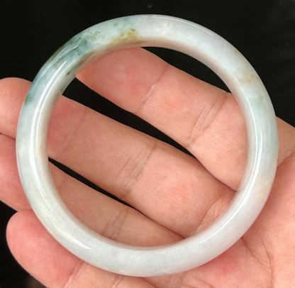 Natural Burmese Jadeite Jade Bangle – Icy Apple Green & Moss Green with Milky White and Red Hues – 57mm – JB556
