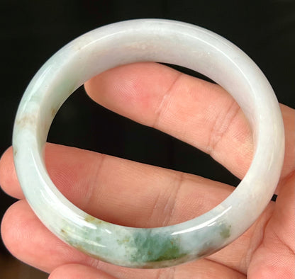 Natural Burmese Jadeite Jade Bangle – Icy Apple Green & Moss Green with Milky White and Red Hues – 57mm – JB556