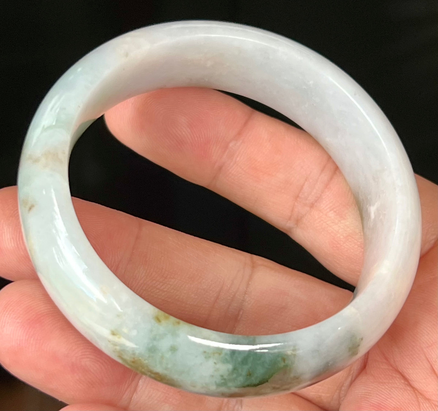 Natural Burmese Jadeite Jade Bangle – Icy Apple Green & Moss Green with Milky White and Red Hues – 57mm – JB556