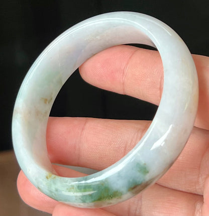 Natural Burmese Jadeite Jade Bangle – Icy Apple Green & Moss Green with Milky White and Red Hues – 57mm – JB556