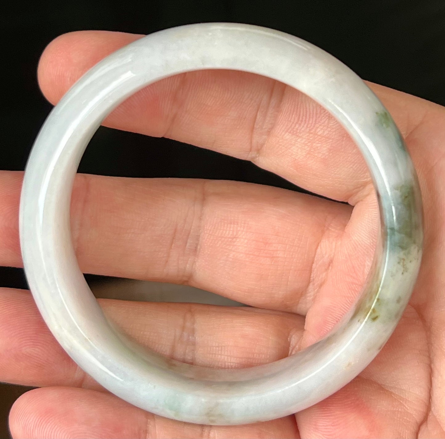 Natural Burmese Jadeite Jade Bangle – Icy Apple Green & Moss Green with Milky White and Red Hues – 57mm – JB556