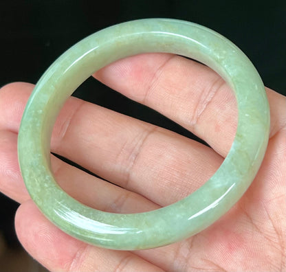Natural Certified Burmese Jadeite Jade Bangle – Icy Apple Green – 55.5mm – JB558