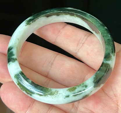 Natural Certified Burmese Jadeite Jade Bangle – Icy Deep Forest Green with Milky White – 57.2mm – JB559