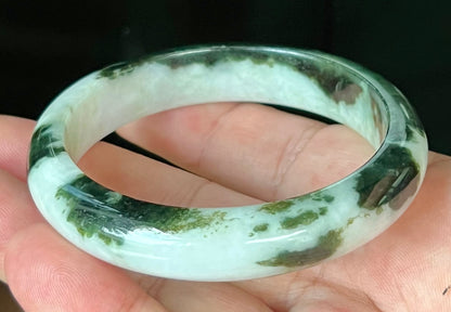 Natural Certified Burmese Jadeite Jade Bangle – Icy Deep Forest Green with Milky White – 57.2mm – JB559