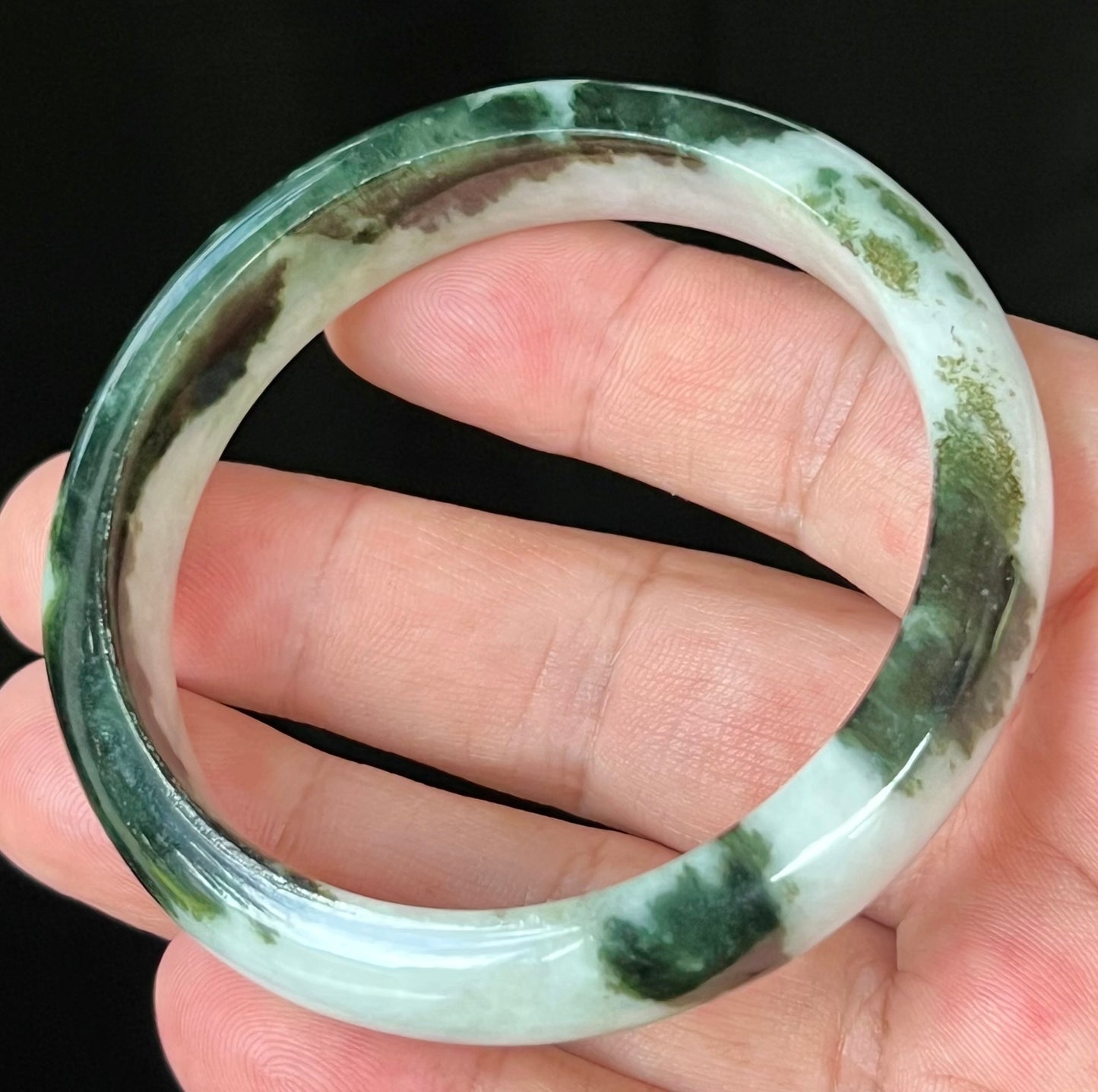 Natural Certified Burmese Jadeite Jade Bangle – Icy Deep Forest Green with Milky White – 57.2mm – JB559