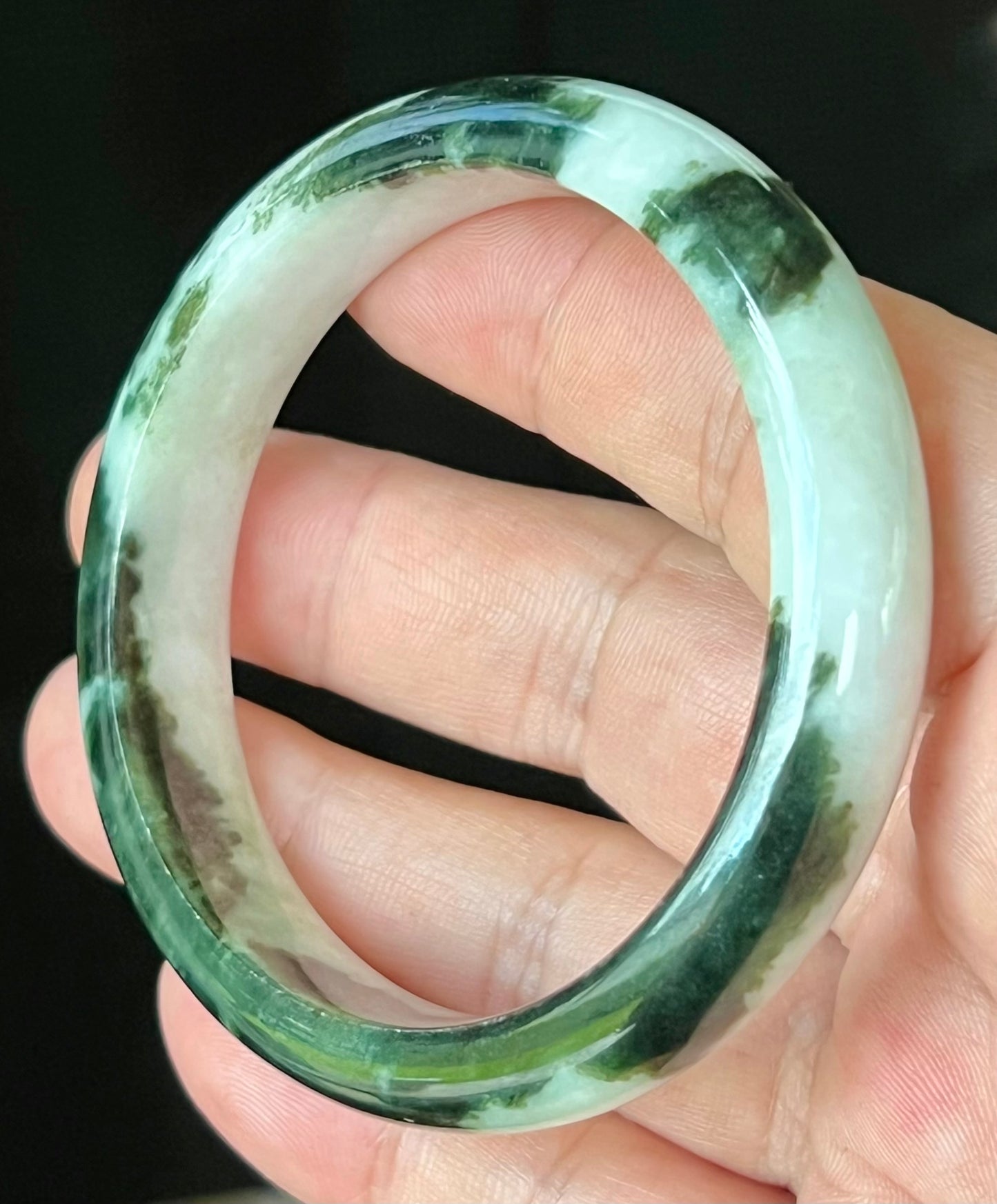 Natural Certified Burmese Jadeite Jade Bangle – Icy Deep Forest Green with Milky White – 57.2mm – JB559