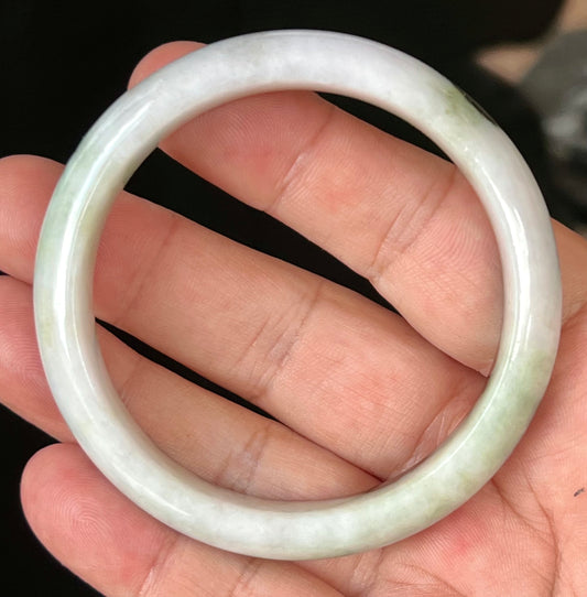 Natural Grade A Certified Burmese Jadeite Jade Bangle – Icy Deep Forest Green with Milky White – 57.2mm – JB559