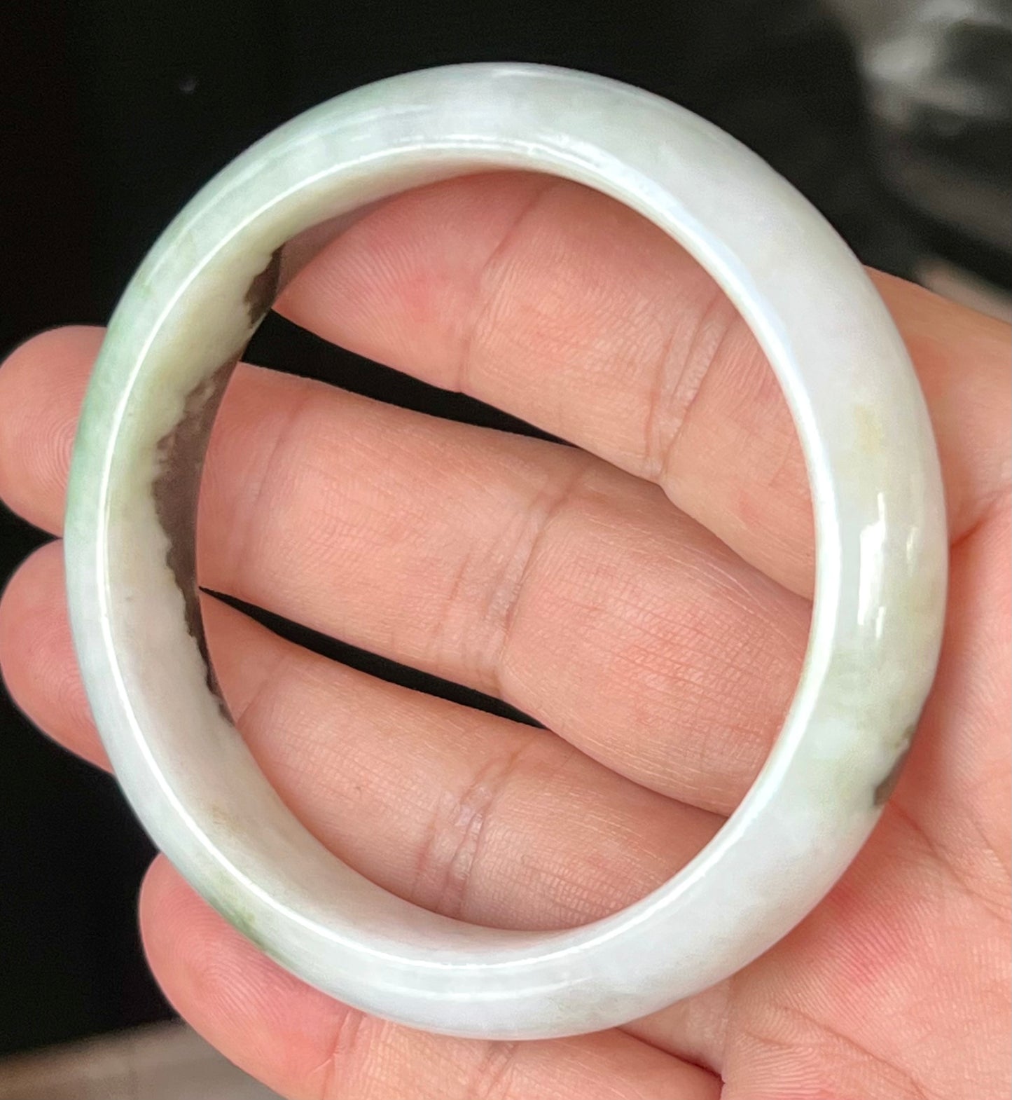 Natural Certified Burmese Jadeite Jade Bangle – Icy Deep Forest Green with Milky White – 57.2mm – JB559