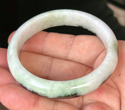 Natural Certified Burmese Jadeite Jade Bangle – Icy Deep Forest Green with Milky White – 57.2mm – JB559