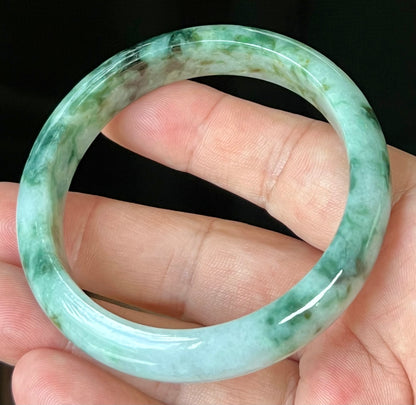 Natural Certified Burmese Jadeite Jade Bangle – Icy Apple Green & Imperial Green with Bluish Milky White and Black Hues – 57.7mm – JB561