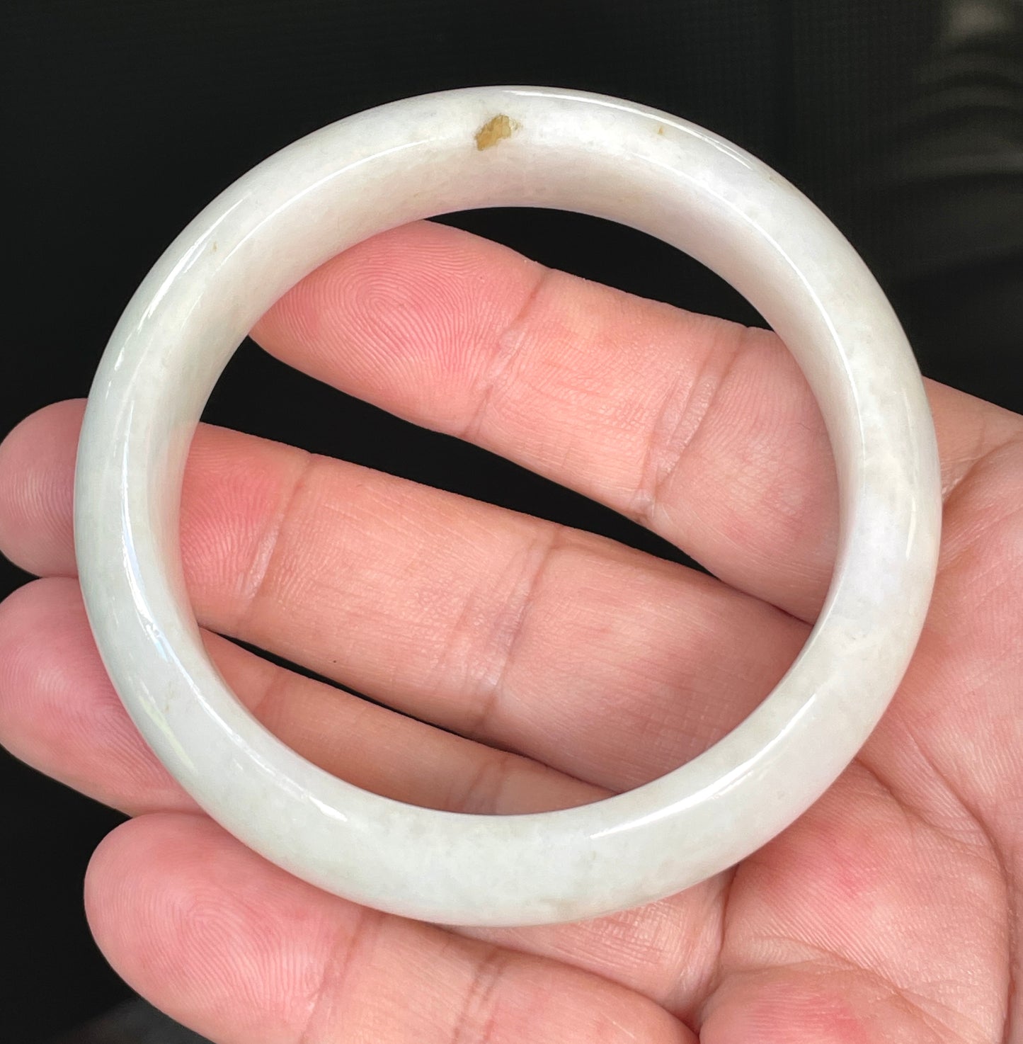 Natural Certified Burmese Jadeite Jade Bangle – Icy Milky White with Light Yellow & Honey Hues – 57.4mm – JB805