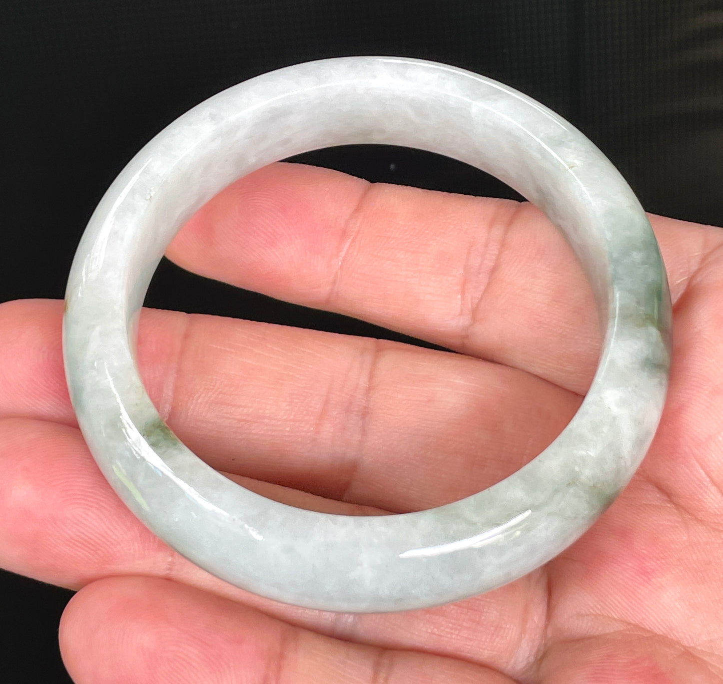 Natural Certified Burmese Jadeite Jade Bangle – Rare Icy Greyish Milky White with Imperial & Apple Green – 54.7mm – JB824