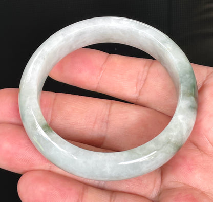 Natural Certified Burmese Jadeite Jade Bangle – Rare Icy Greyish Milky White with Imperial & Apple Green – 54.7mm – JB824