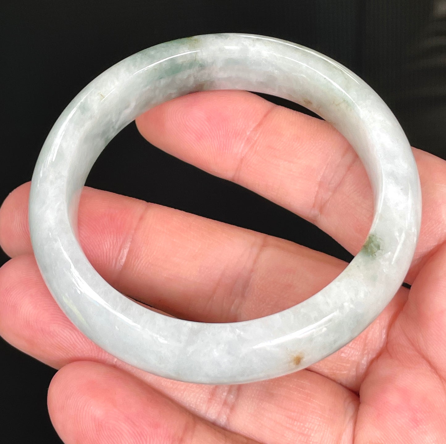Natural Certified Burmese Jadeite Jade Bangle – Rare Icy Greyish Milky White with Imperial & Apple Green – 54.7mm – JB824