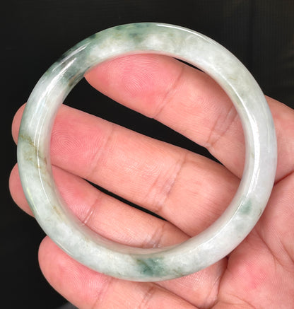 Natural Certified Burmese Jadeite Jade Bangle – Rare Icy Greyish Milky White with Imperial & Apple Green – 54.7mm – JB824