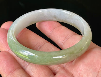 Natural Certified Burmese Jadeite Jade Bangle – Rare Icy Imperial Green & Apple Green with Milky White Hues – 58.5mm – JB804
