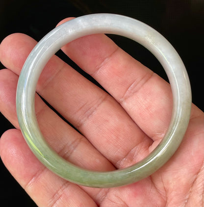 Natural Certified Burmese Jadeite Jade Bangle – Rare Icy Imperial Green & Apple Green with Milky White Hues – 58.5mm – JB804