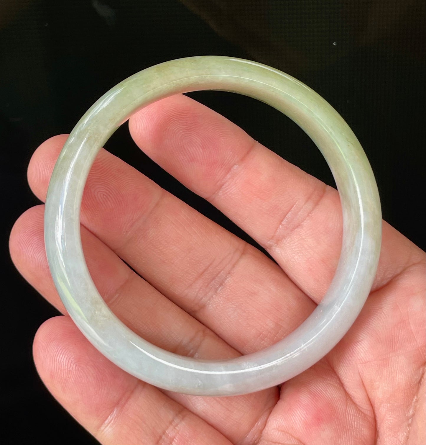 Natural Certified Burmese Jadeite Jade Bangle – Rare Icy Imperial Green & Apple Green with Milky White Hues – 58.5mm – JB804