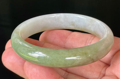 Natural Certified Burmese Jadeite Jade Bangle – Rare Icy Imperial Green & Apple Green with Milky White Hues – 58.5mm – JB804