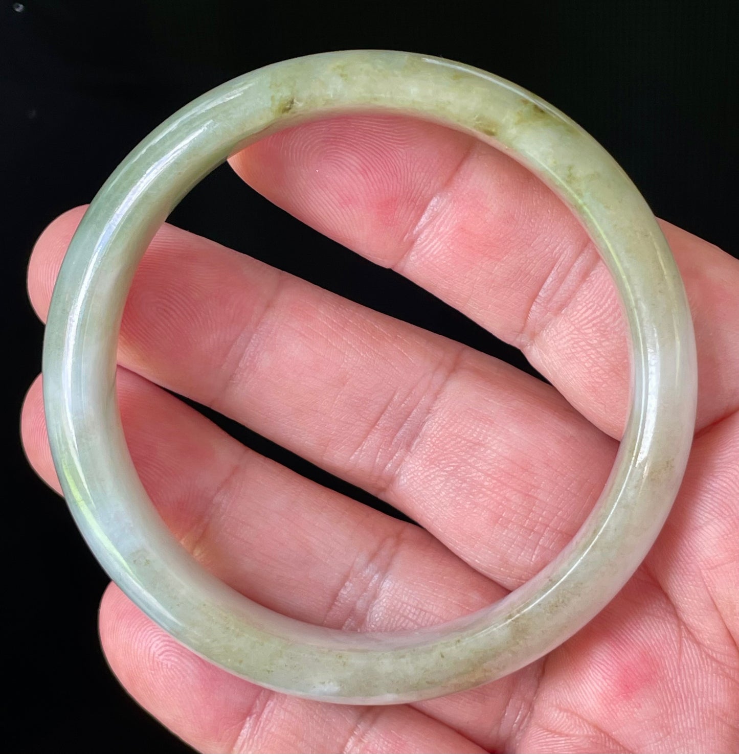 Natural Certified Burmese Jadeite Jade Bangle – Rare Icy Imperial Green & Apple Green with Milky White Hues – 58.5mm – JB804