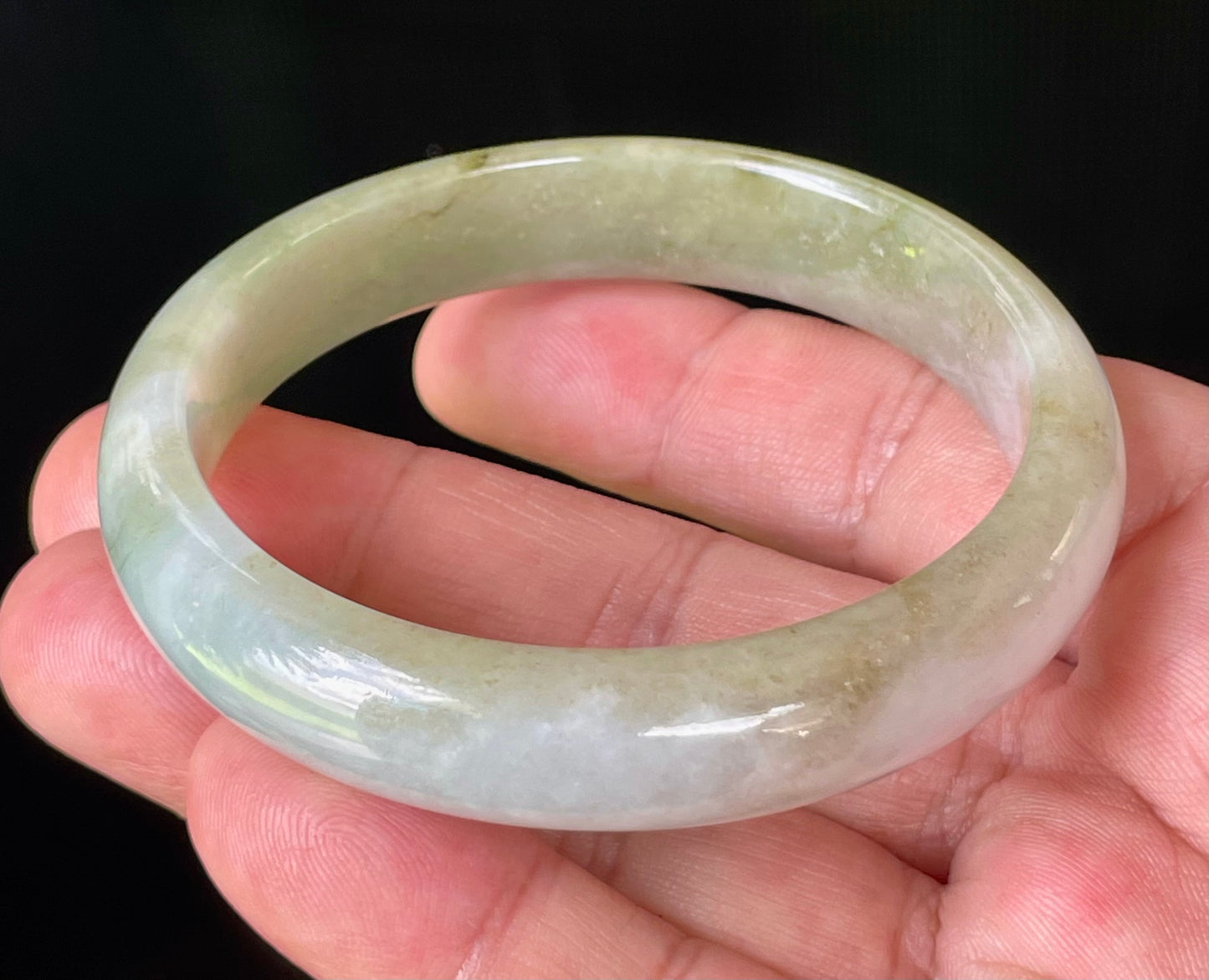 Natural Certified Burmese Jadeite Jade Bangle – Rare Icy Imperial Green & Apple Green with Milky White Hues – 58.5mm – JB804