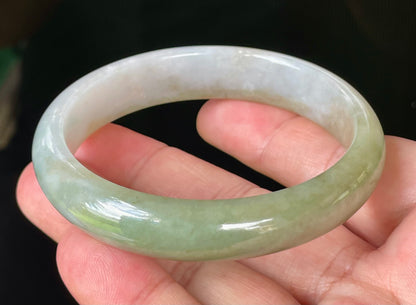 Natural Certified Burmese Jadeite Jade Bangle – Rare Icy Imperial Green & Apple Green with Milky White Hues – 58.5mm – JB804