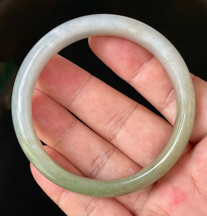 Natural Certified Burmese Jadeite Jade Bangle – Rare Icy Imperial Green & Apple Green with Milky White Hues – 58.5mm – JB804