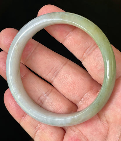 Natural Certified Burmese Jadeite Jade Bangle – Rare Icy Imperial Green & Apple Green with Milky White Hues – 58.5mm – JB804