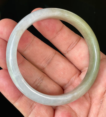 Natural Certified Burmese Jadeite Jade Bangle – Rare Icy Imperial Green & Apple Green with Milky White Hues – 58.5mm – JB804