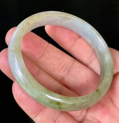 Natural Certified Burmese Jadeite Jade Bangle – Rare Icy Imperial Green & Apple Green with Milky White Hues – 58.5mm – JB804