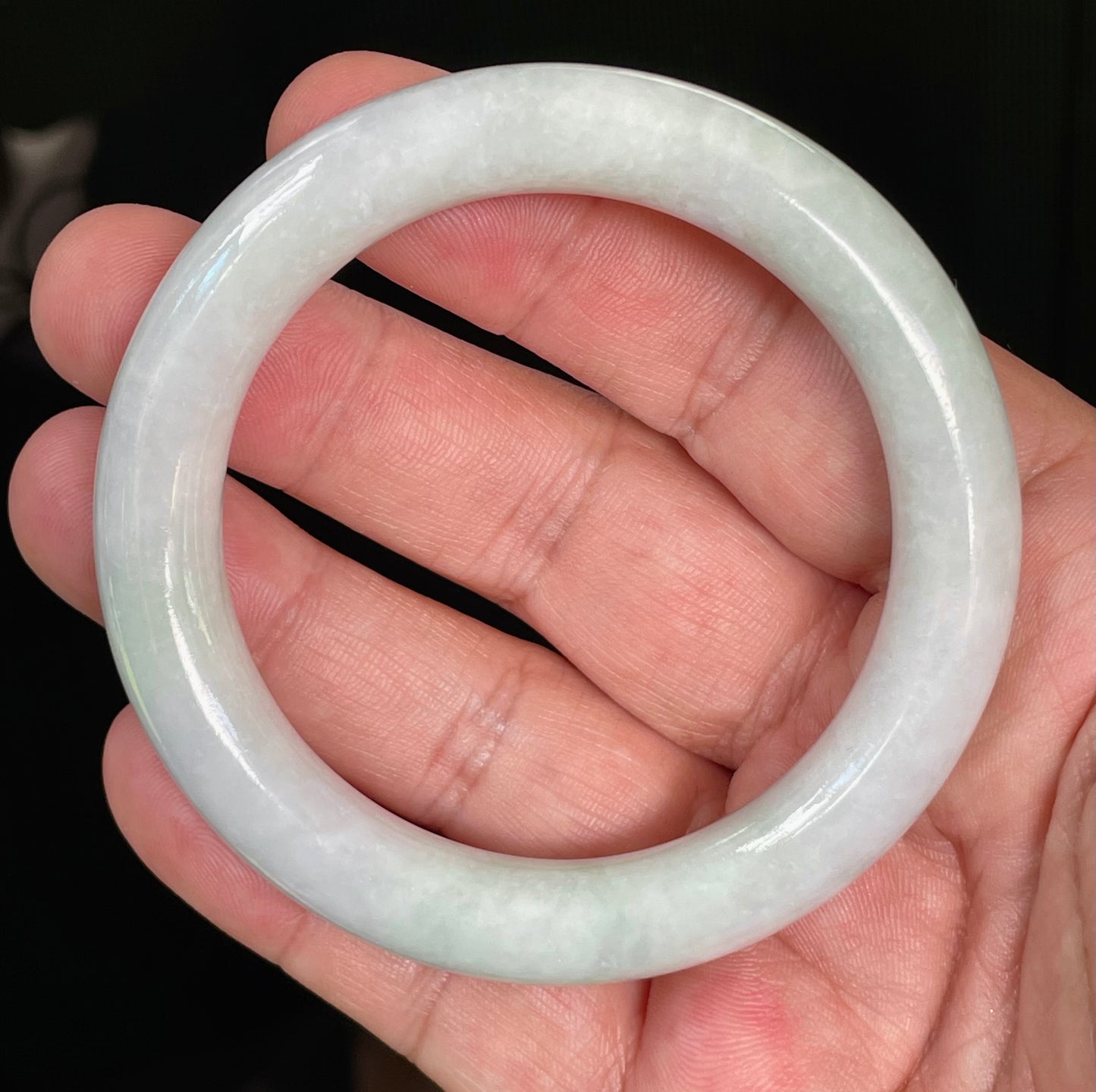 Natural Certified Burmese Jadeite Jade Bangle – Icy Milky White & Imperial Green – Princess Cut – 55.9mm – JB807