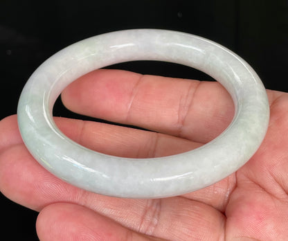 Natural Certified Burmese Jadeite Jade Bangle – Icy Milky White & Imperial Green – Princess Cut – 55.9mm – JB807