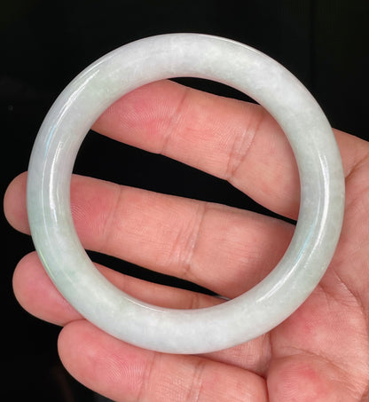 Natural Certified Burmese Jadeite Jade Bangle – Icy Milky White & Imperial Green – Princess Cut – 55.9mm – JB807