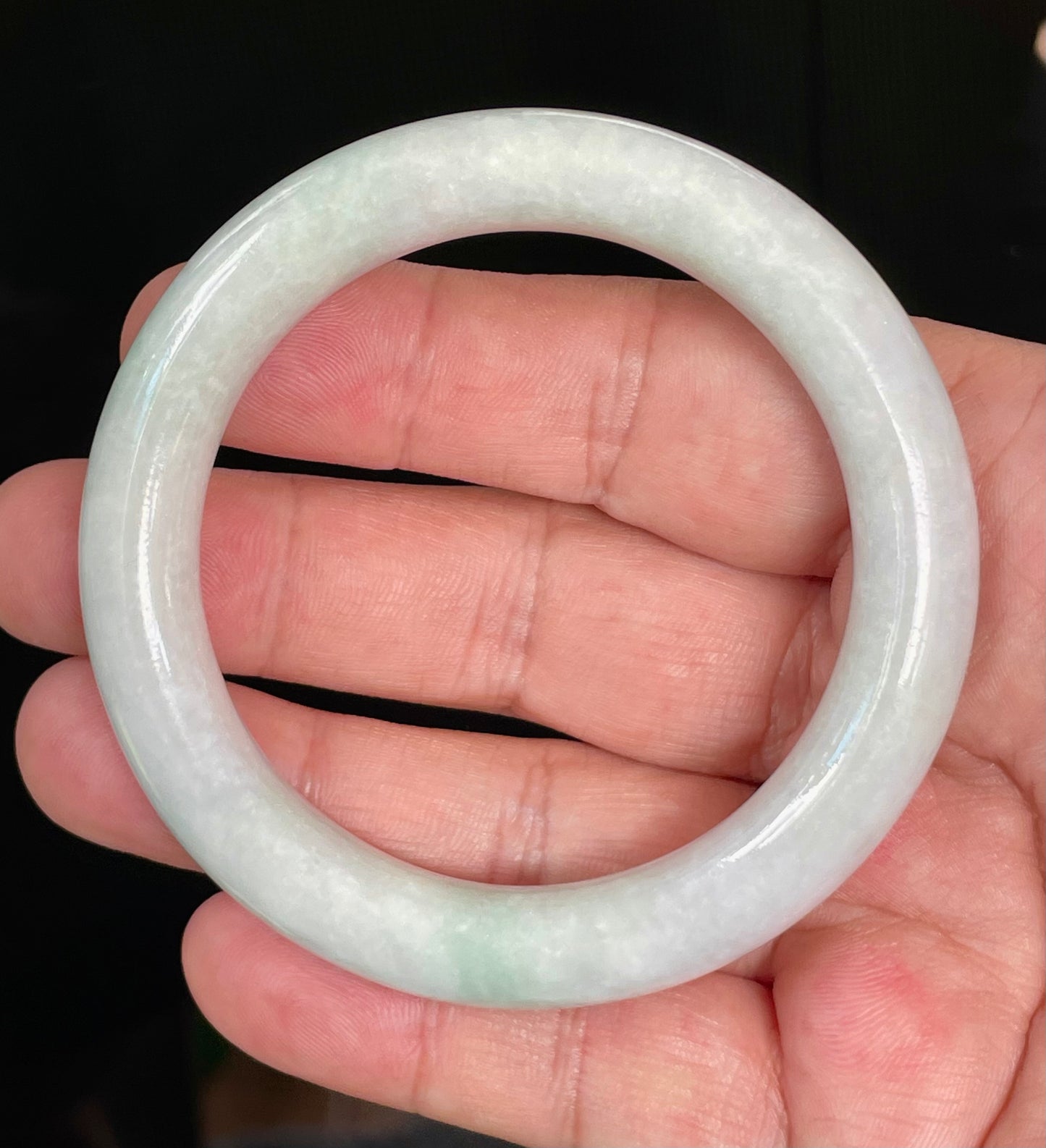 Natural Certified Burmese Jadeite Jade Bangle – Icy Milky White & Imperial Green – Princess Cut – 55.9mm – JB807