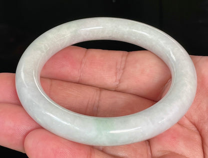 Natural Certified Burmese Jadeite Jade Bangle – Icy Milky White & Imperial Green – Princess Cut – 55.9mm – JB807