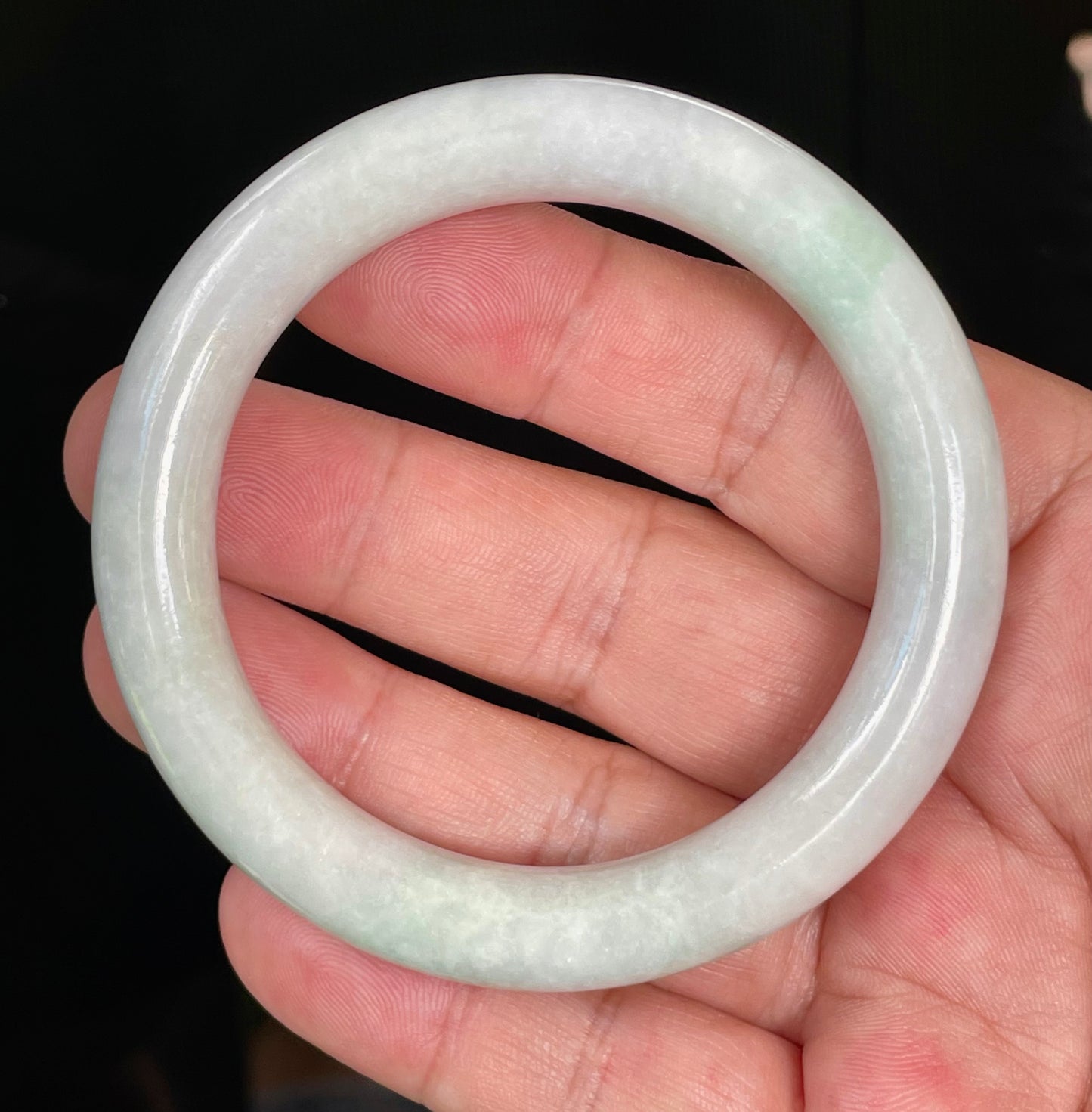 Natural Certified Burmese Jadeite Jade Bangle – Icy Milky White & Imperial Green – Princess Cut – 55.9mm – JB807