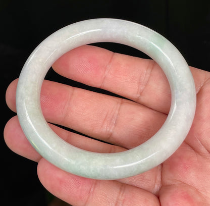 Natural Certified Burmese Jadeite Jade Bangle – Icy Milky White & Imperial Green – Princess Cut – 55.9mm – JB807