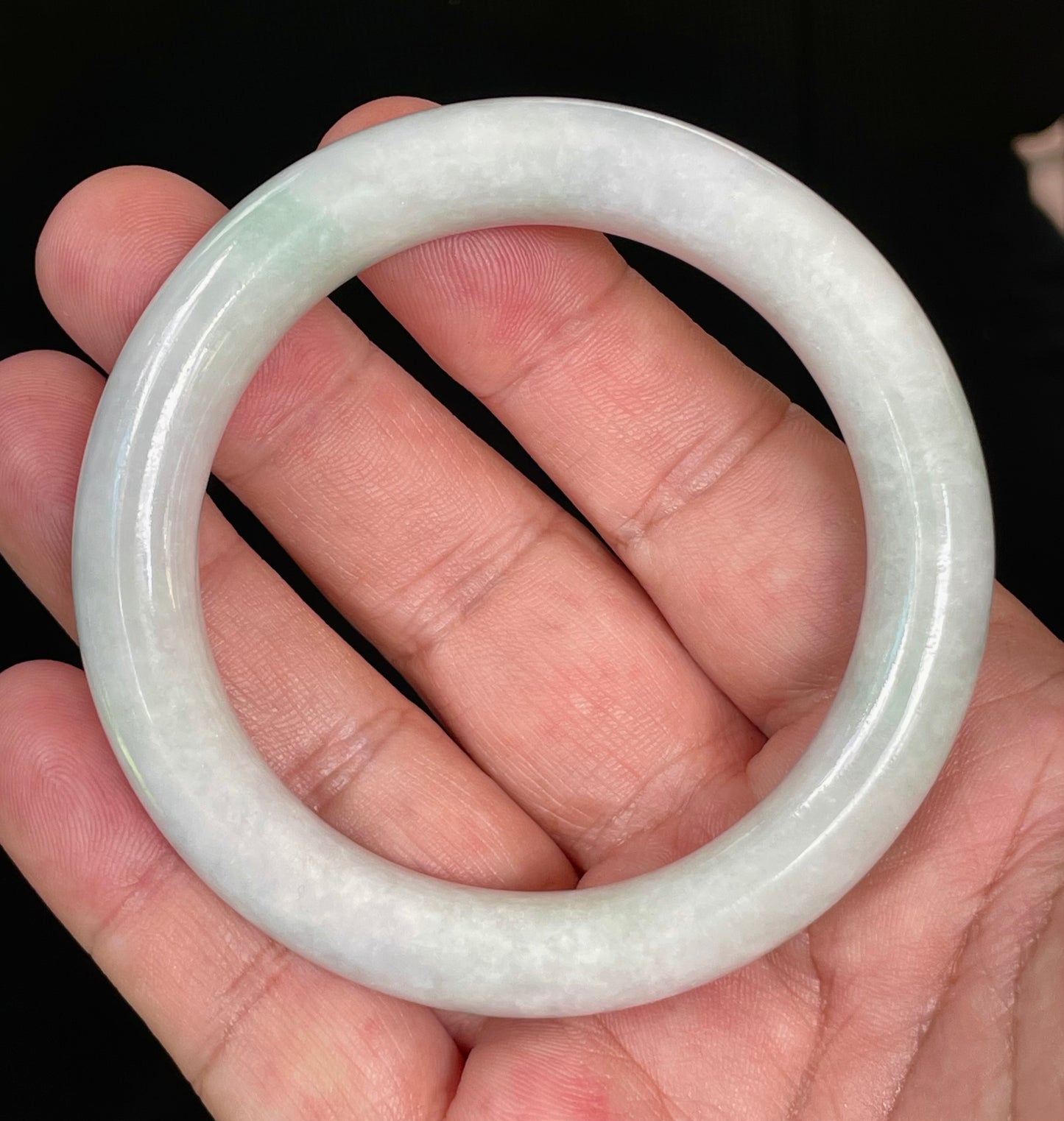 Natural Certified Burmese Jadeite Jade Bangle – Icy Milky White & Imperial Green – Princess Cut – 55.9mm – JB807