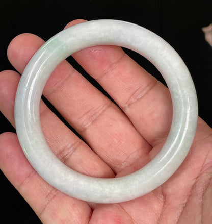 Natural Certified Burmese Jadeite Jade Bangle – Icy Milky White & Imperial Green – Princess Cut – 55.9mm – JB807