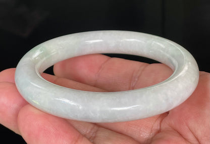 Natural Certified Burmese Jadeite Jade Bangle – Icy Milky White & Imperial Green – Princess Cut – 55.9mm – JB807