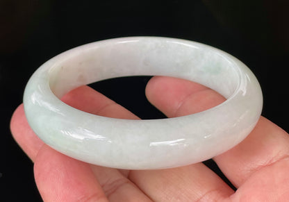 Certified Natural Burmese Jadeite Jade Bangle – Icy Milky White & Apple Green – 58.5mm – JB822