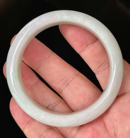 Certified Natural Burmese Jadeite Jade Bangle – Icy Milky White & Apple Green – 58.5mm – JB822
