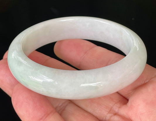 Certified Natural Burmese Jadeite Jade Bangle – Icy Milky White & Apple Green – 58.5mm – JB822