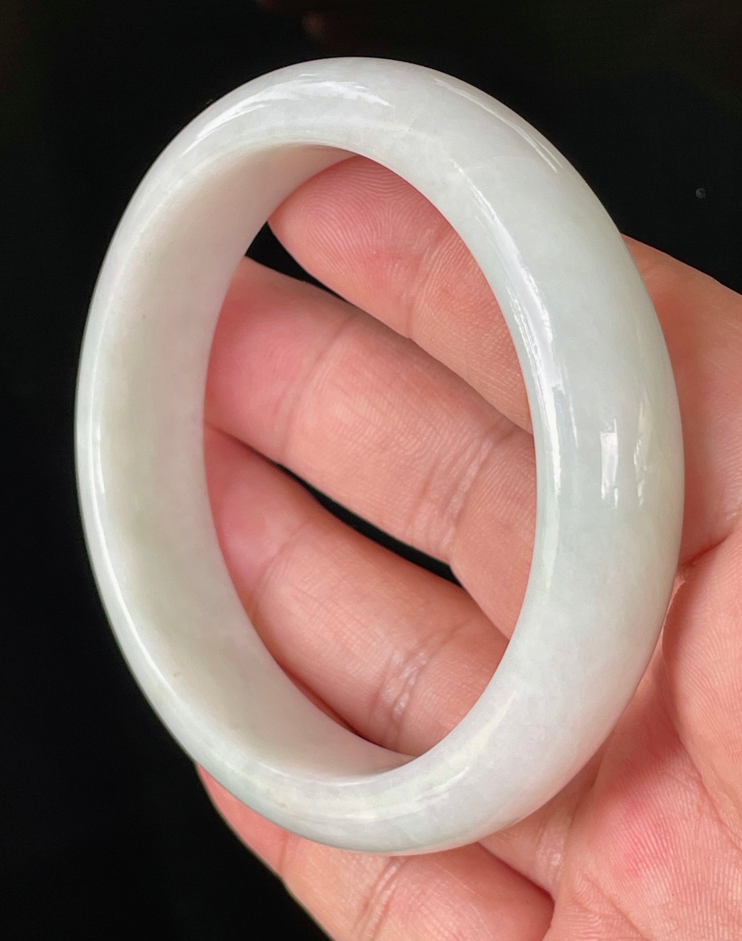 Certified Natural Burmese Jadeite Jade Bangle – Icy Milky White & Apple Green – 58.5mm – JB822